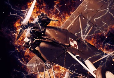 Beyaz arka planda izole edilmiş eski bir savaş uçağı.