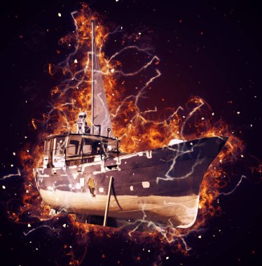 Yelkenli tekneler marina sanat illüstrasyonuna yerleştirildi.