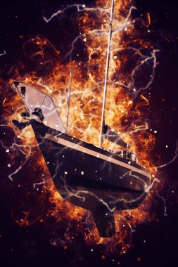 Yelkenli tekneler marina sanat illüstrasyonuna yerleştirildi.