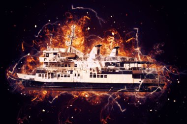 Yelkenli tekneler marina sanat illüstrasyonuna yerleştirildi.