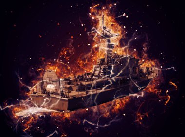 Askeri gemi, Atlantik Denizi 'nin engebeli çizimlerinden geçiyor.