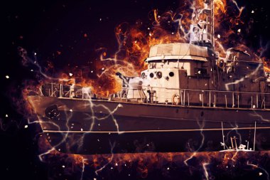 Askeri gemi, Atlantik Denizi 'nin engebeli çizimlerinden geçiyor.