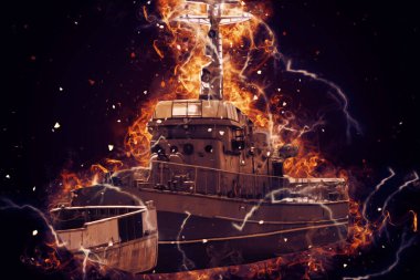 Askeri gemi, Atlantik Denizi 'nin engebeli çizimlerinden geçiyor.