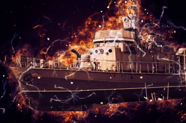 Askeri gemi, Atlantik Denizi 'nin engebeli çizimlerinden geçiyor.