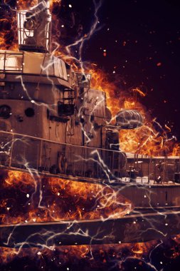 Askeri gemi, Atlantik Denizi 'nin engebeli çizimlerinden geçiyor.