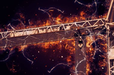 Şantiye iskelesi, klasik resim çizimi olan bir inşaat alanı.