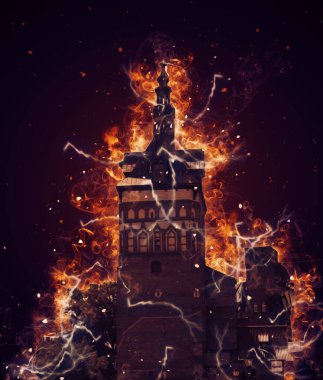 Polonya 'daki Gdansk şehrinin mimarisinin güzel bir görüntüsünün suluboya çizimi veya çizimi