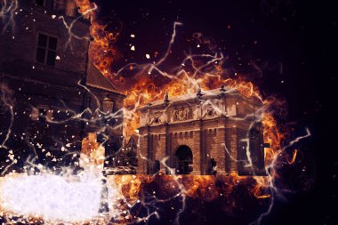 Polonya 'daki Gdansk şehrinin mimarisinin güzel bir görüntüsünün suluboya çizimi veya çizimi