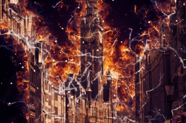 Polonya 'daki Gdansk şehrinin mimarisinin güzel bir görüntüsünün suluboya çizimi veya çizimi