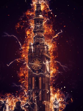 Polonya 'daki Gdansk şehrinin mimarisinin güzel bir görüntüsünün suluboya çizimi veya çizimi