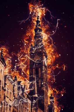 Polonya 'daki Gdansk şehrinin mimarisinin güzel bir görüntüsünün suluboya çizimi veya çizimi