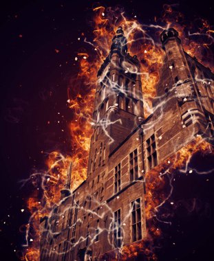 Polonya 'daki Gdansk şehrinin mimarisinin güzel bir görüntüsünün suluboya çizimi veya çizimi