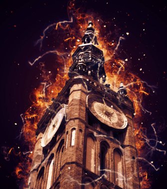 Polonya 'daki Gdansk şehrinin mimarisinin güzel bir görüntüsünün suluboya çizimi veya çizimi