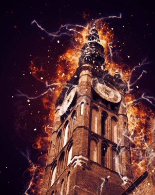 Polonya 'daki Gdansk şehrinin mimarisinin güzel bir görüntüsünün suluboya çizimi veya çizimi