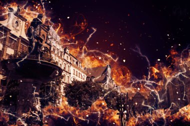 Polonya 'daki Gdansk şehrinin mimarisinin güzel bir görüntüsünün suluboya çizimi veya çizimi