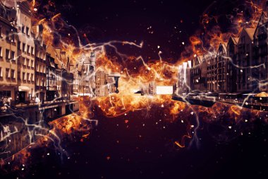 Polonya 'daki Gdansk şehrinin mimarisinin güzel bir görüntüsünün suluboya çizimi veya çizimi