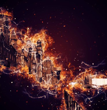 Polonya 'daki Gdansk şehrinin mimarisinin güzel bir görüntüsünün suluboya çizimi veya çizimi