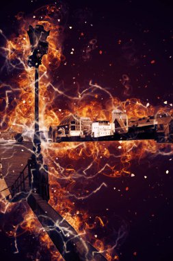 Polonya 'daki Gdansk şehrinin mimarisinin güzel bir görüntüsünün suluboya çizimi veya çizimi