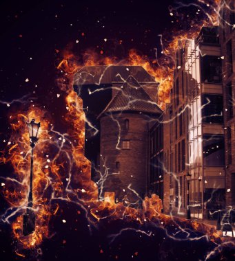 Polonya 'daki Gdansk şehrinin mimarisinin güzel bir görüntüsünün suluboya çizimi veya çizimi