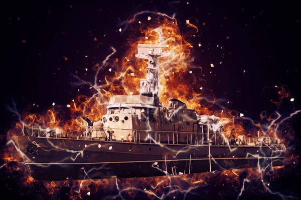 Askeri gemi, Atlantik Denizi 'nin engebeli çizimlerinden geçiyor.