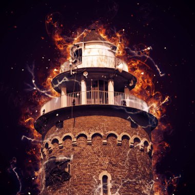 El çizimi suluboya deniz feneri illüstrasyon sanat klasiği çizimi