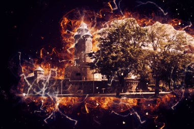 El çizimi suluboya deniz feneri illüstrasyon sanat klasiği çizimi