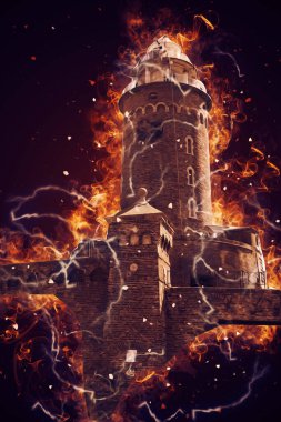 El çizimi suluboya deniz feneri illüstrasyon sanat klasiği çizimi