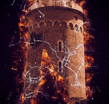 El çizimi suluboya deniz feneri illüstrasyon sanat klasiği çizimi