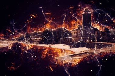 El çizimi suluboya deniz feneri illüstrasyon sanat klasiği çizimi