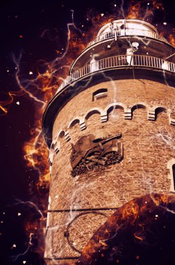 El çizimi suluboya deniz feneri illüstrasyon sanat klasiği çizimi