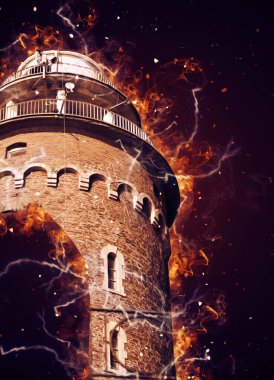 El çizimi suluboya deniz feneri illüstrasyon sanat klasiği çizimi