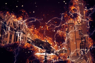 Kolobrzeg eski şehir, belediye binası, poland resim çizimi