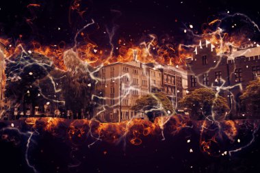 Kolobrzeg eski şehir, belediye binası, poland resim çizimi