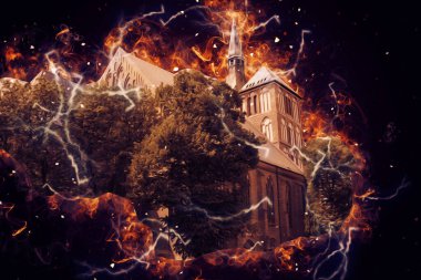 Kolobrzeg eski şehir, belediye binası, poland resim çizimi