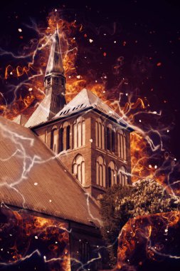 Kolobrzeg eski şehir, belediye binası, poland resim çizimi