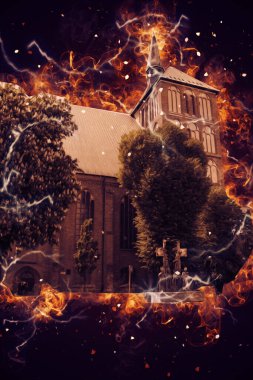 Kolobrzeg eski şehir, belediye binası, poland resim çizimi