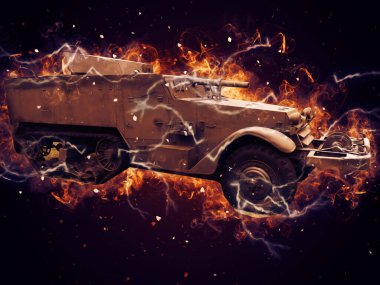 Zırhlı Araç Teknik Askeri Kamyon Sanat Çizimi