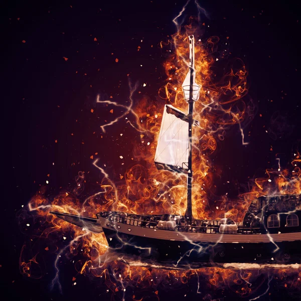 海賊船セーリングオンザ イラストアートドローイングスケッチヴィンテージ — ストック写真