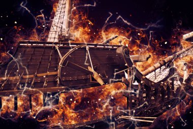 Antika tekne deniz motifi el yapımı sanat eseri çizimi