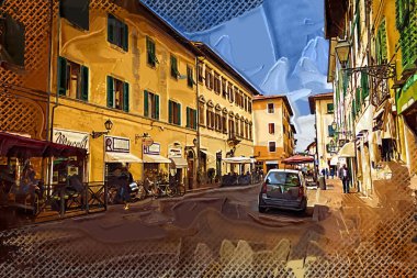 Pisa, İtalya 'da antik binaları olan eski bir sokak.