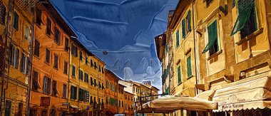 Pisa, İtalya 'da antik binaları olan eski bir sokak.