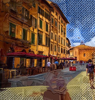 Pisa, İtalya 'da antik binaları olan eski bir sokak.