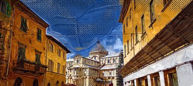Pisa, İtalya 'da antik binaları olan eski bir sokak.