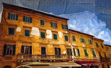 Pisa, İtalya 'da antik binaları olan eski bir sokak.