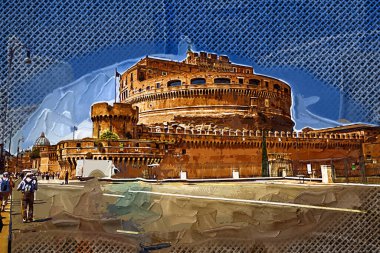 Kutsal Melek Kalesi (Hadrian / Castel SantAngelo anıtı) Adrian Park 'ta yüksek silindirik bir bina.