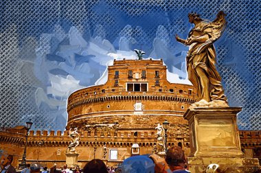 Kutsal Melek Kalesi (Hadrian / Castel SantAngelo anıtı) Adrian Park 'ta yüksek silindirik bir bina.