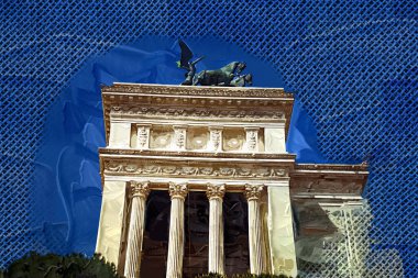 View of the Monument of Victor Emmanuel II at Venezia Squara at sunrise. Rome, Italy