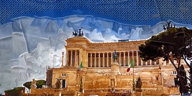 View of the Monument of Victor Emmanuel II at Venezia Squara at sunrise. Rome, Italy