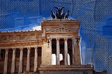 View of the Monument of Victor Emmanuel II at Venezia Squara at sunrise. Rome, Italy