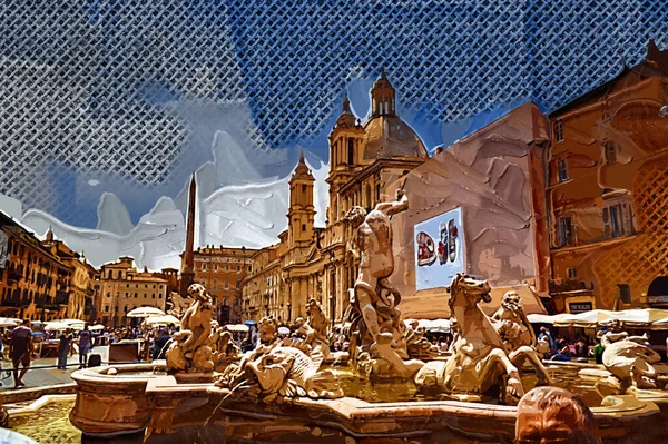 Rome Beautiful Piazza Navona Italy Retro Vintage Antique — Stock fotografie